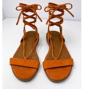 Frye Carson Ankle Tie Sandals in Burnt Orange Cognac Suede Size 8.5